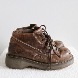 Vintage 90s Dr. Martens Chunky Platform Brown Leather Flower Boots Size 7